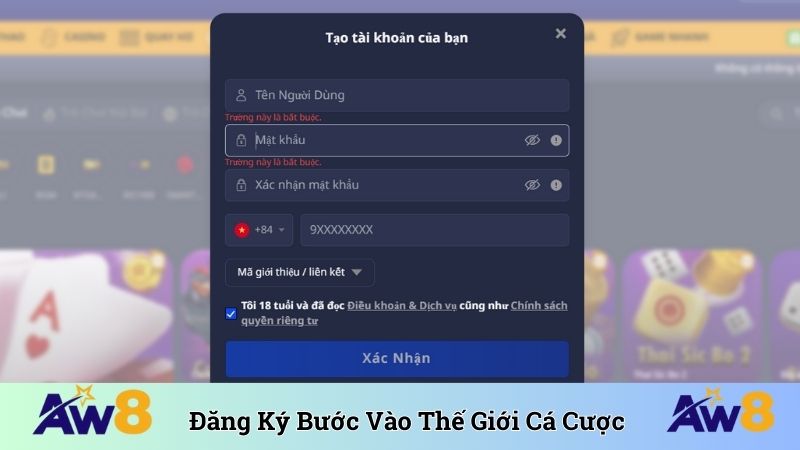 Hoàn thành đăng ký bước vào thế giới cá cược 